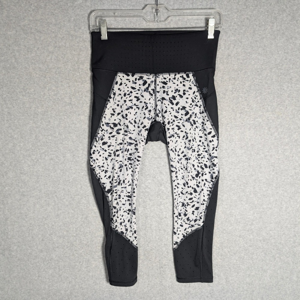 Athleta Capri Leggings Womens S Black Speckled Activewear Gym Pilates Athleisure